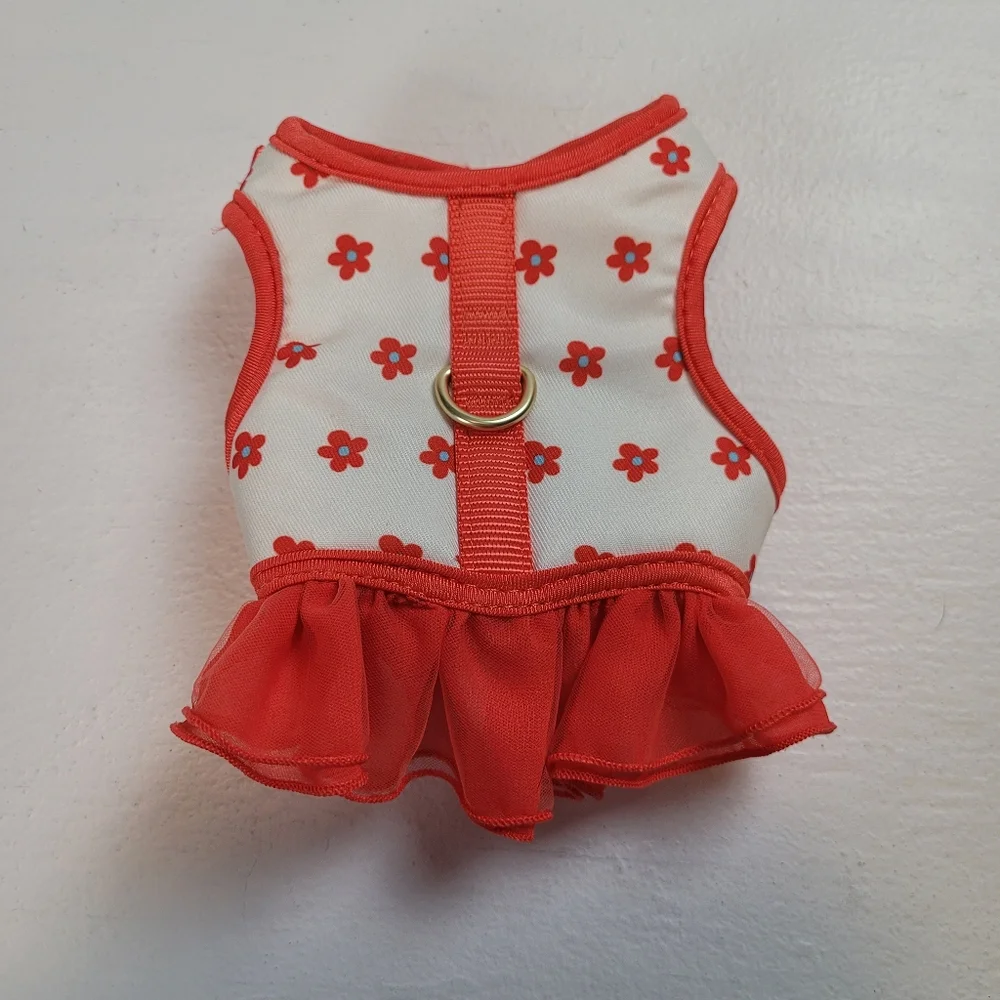 Top Paw Red Floral Ruffle Pet Harness Dress